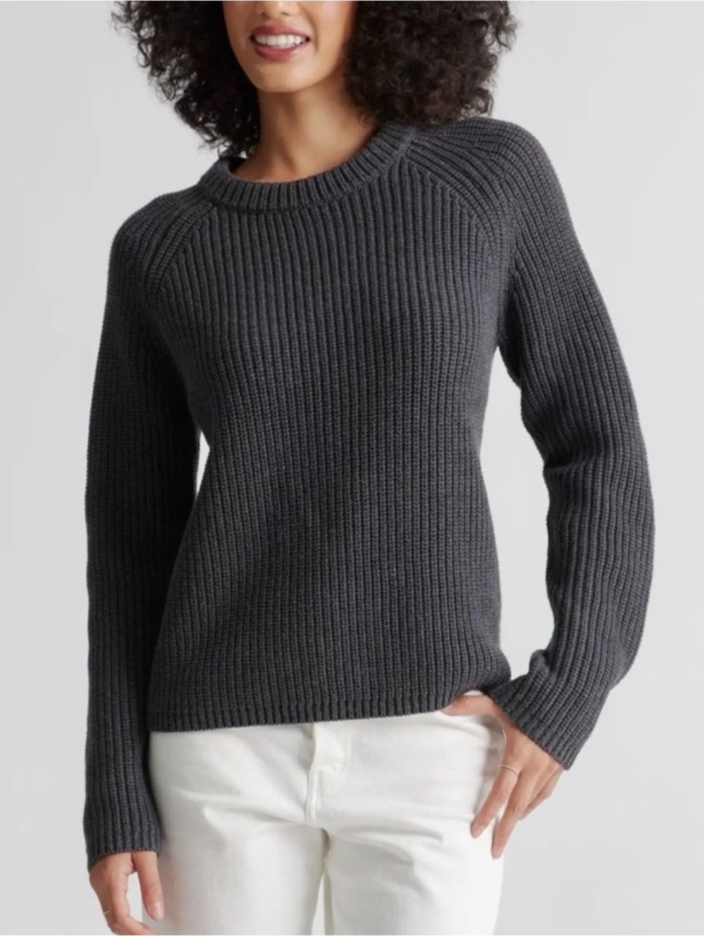 Quince 100% Cotton Charcoal Ribbed Crewneck Sweater (XS)